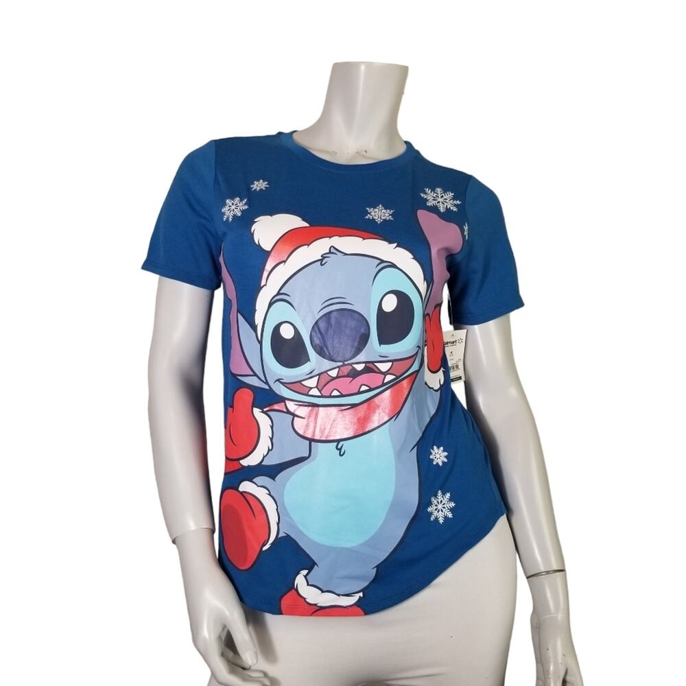DISNEY Lilo & Stitch Blue Christmas / Winter / Snowflake / Santa T Shirt